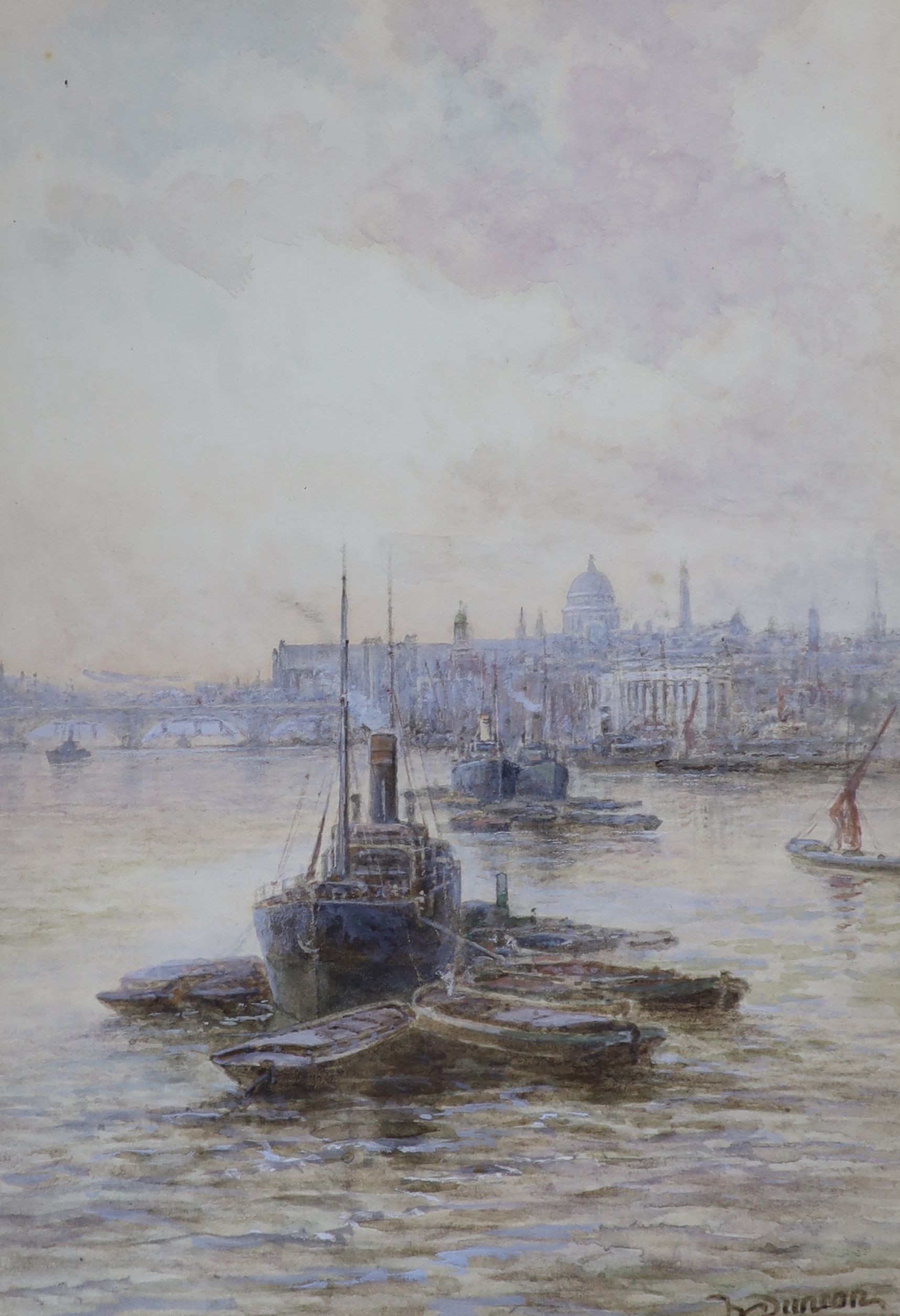 Walter Duncan, A.R.W.S., (1848-1932), watercolour, Steamships on the Thames, London, signed, 28 x 19cm